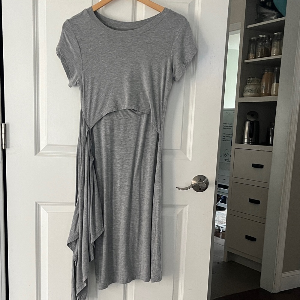 Gray Cotton Tie-Front Nursing Dress